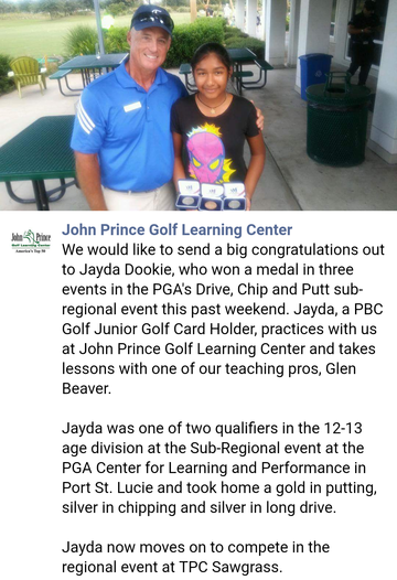Glen Beaver with Jayda Dookie,  golf student after she medaled in three PGA events.